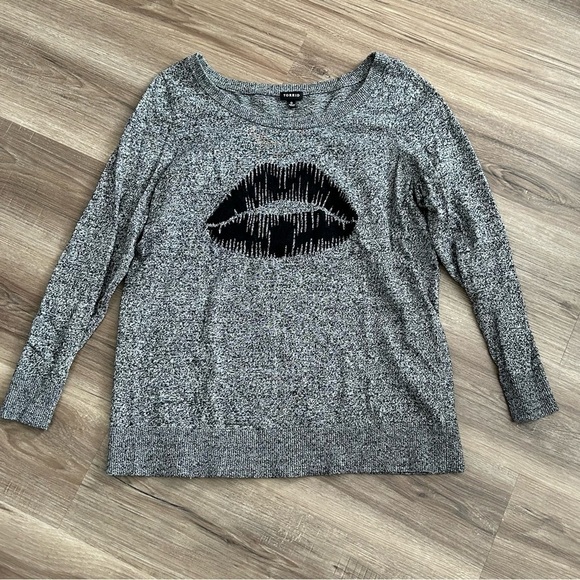 torrid Sweaters - TORRID Black Gray Lip Graphic Knit Sweater Women Size 0